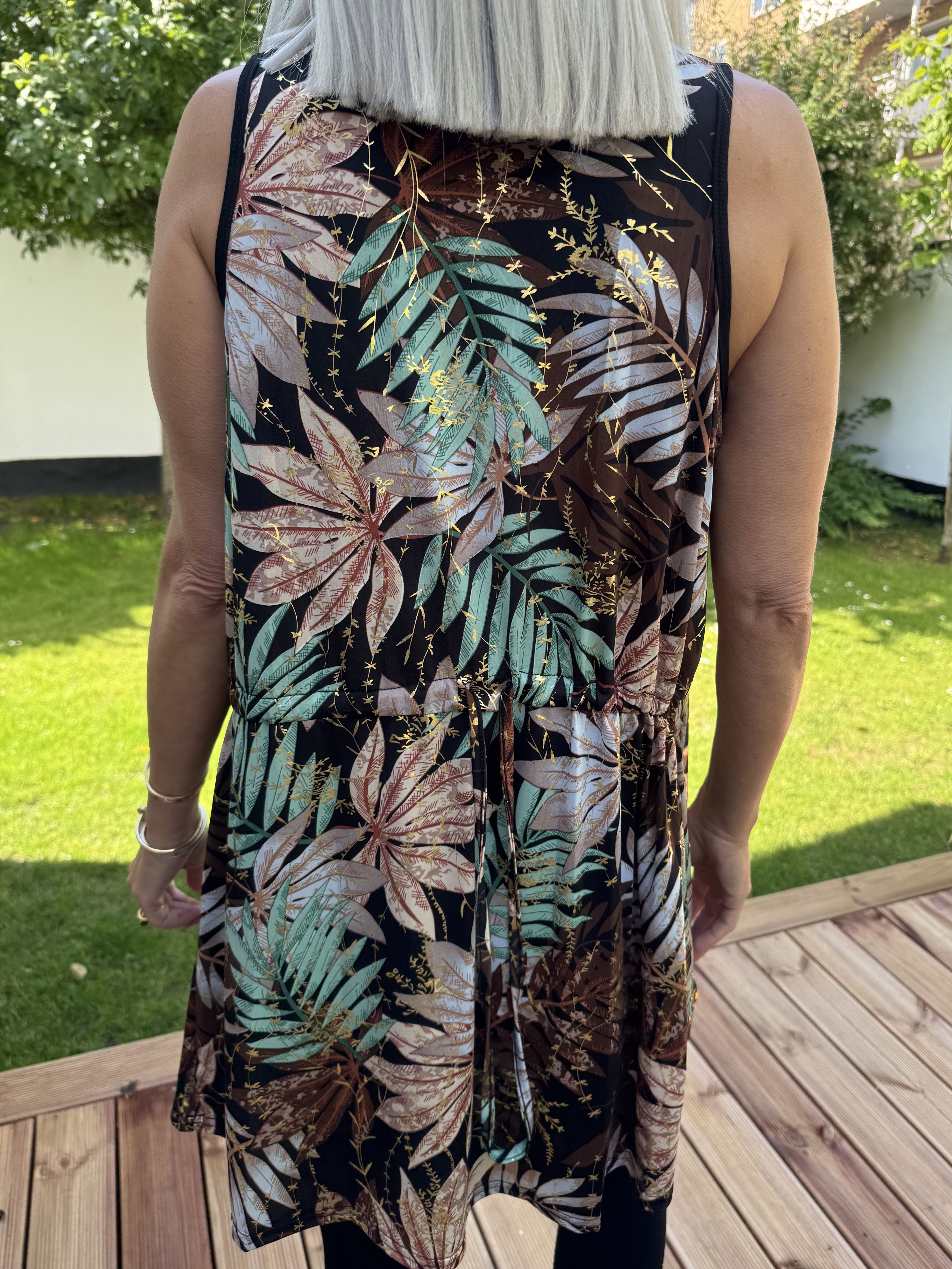 Palma Leaf - Lang mønstret tunika i elastisk stof